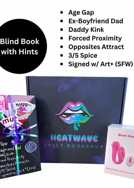 Heatwave Spicy Bookshop packaging with a book and a card, featuring text about book themes.