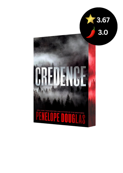 Book titled 'Credence' by Penelope Douglas with a star rating overlay on a white background