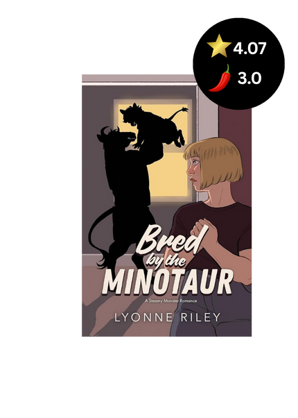 Book cover of 'Bred by the Minotaur' by Lyonne Riley with a silhouette of a woman and a minotaur.