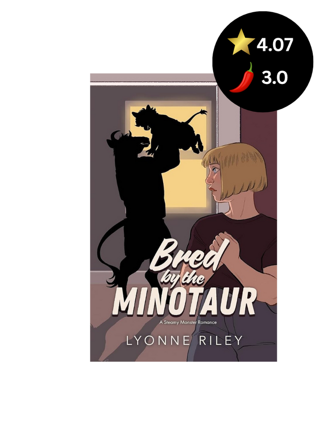 Book cover of 'Bred by the Minotaur' by Lyonne Riley with a silhouette of a woman and a minotaur.