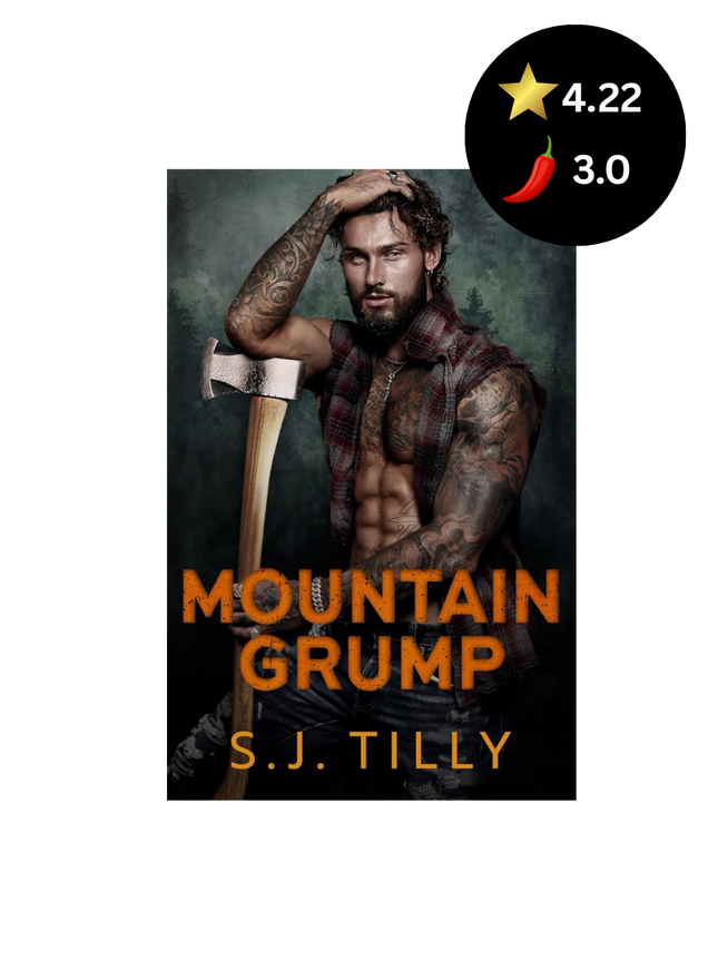 Book cover of 'Mountain Grump' by S.J. Tilly with a character holding an axe on a dark background.