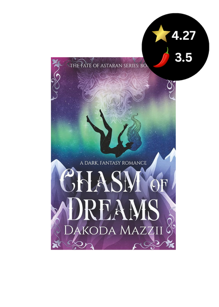 Book cover of 'Chasm of Dreams' by Dakoda Mazzii with a silhouette and mountain design on a purple background.