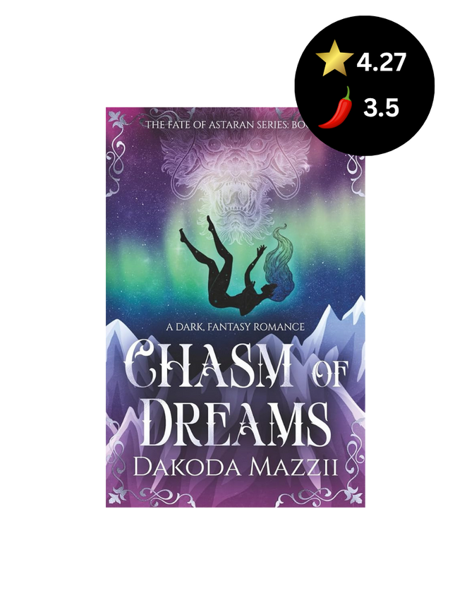 Book cover of 'Chasm of Dreams' by Dakoda Mazzii with a silhouette and mountain design on a purple background.