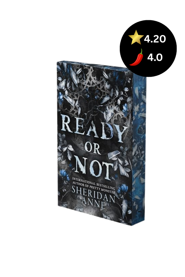The book cover of 'Ready or Not' by Sheridan Anne, featuring a dark, icy blue and black background with white text and a circular rating badge overlay showing 4.20 stars and 4.