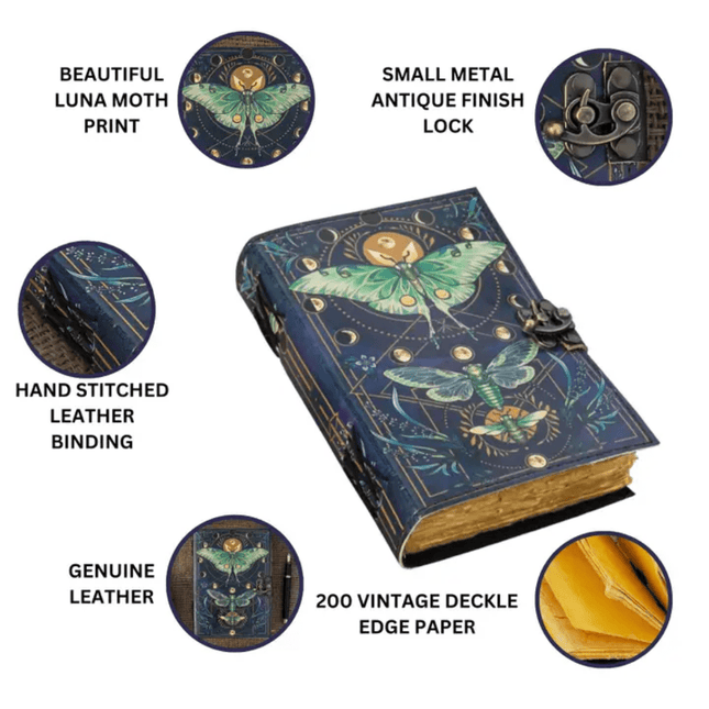 Luna Moth Leather Vintage Journal - RK Handicrafts