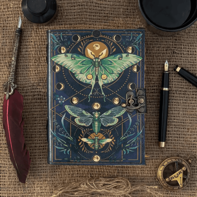 Luna Moth Leather Vintage Journal - RK Handicrafts